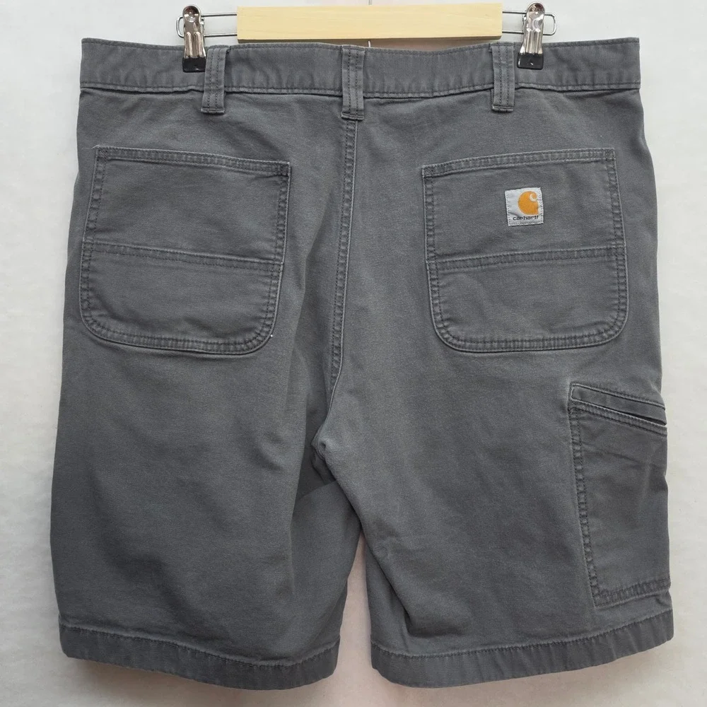 Carhartt Mens Gray Canvas Carpenter Work Shorts Utility Tool Pocket Relaxed 38